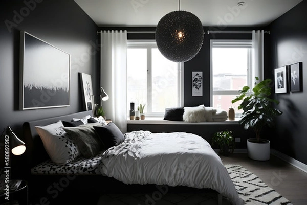 Obraz bed room with family, dark bed room, bed room night, empty bed room, bed room wall, room setting, bed setting, bed room, setting generative ai tool