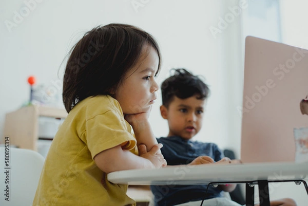 Obraz Children bored on their online classes
