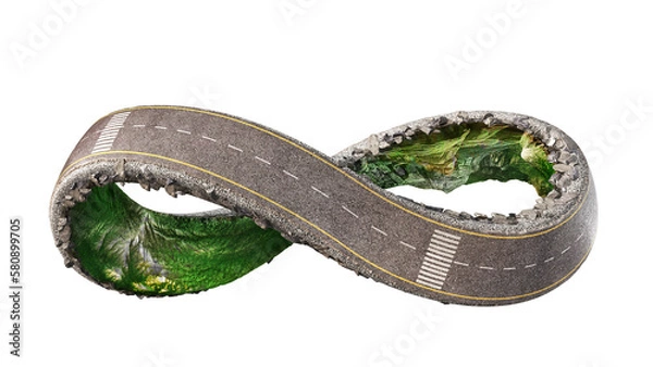 Obraz Road repair concept. Road in form of infinity sign with different road conditions on a white background. 3d illustration