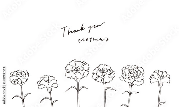 Fototapeta カーネーションの線画ベクターイラスト。手書きの春の花。母の日のイラスト。Line drawing vector illustration of carnation. Hand drawn spring flowers. Illustration for mother's day.