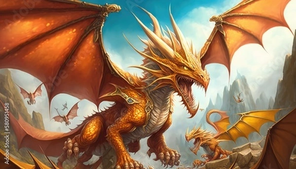 Obraz An angry orange dragon threatening to attack