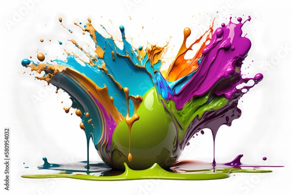 Obraz Abstract Colourful and Dynamic Paint Splashes on White Background. Generative AI