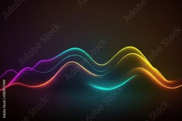 Fototapeta 3d rendering, abstract background of colorful neon wavy line glowing in the dark