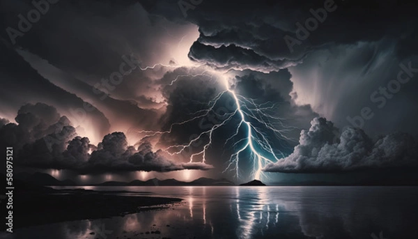 Fototapeta Lightning over the lake