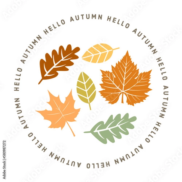 Fototapeta Autumn set of leaves inside circle text