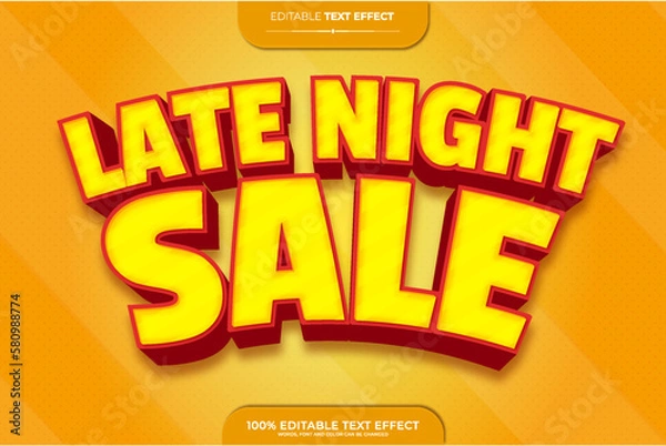 Fototapeta editable 3D late night sale advertising vector text effect  with yellow background design use for logo or campaign 