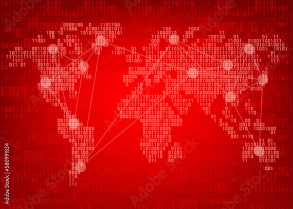 Fototapeta Red binary code number with digital number world map background