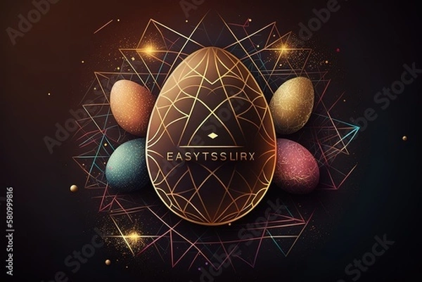 Fototapeta Happy easter background. Easter eggs form lines, triangles, and particle style design, AI genertaed