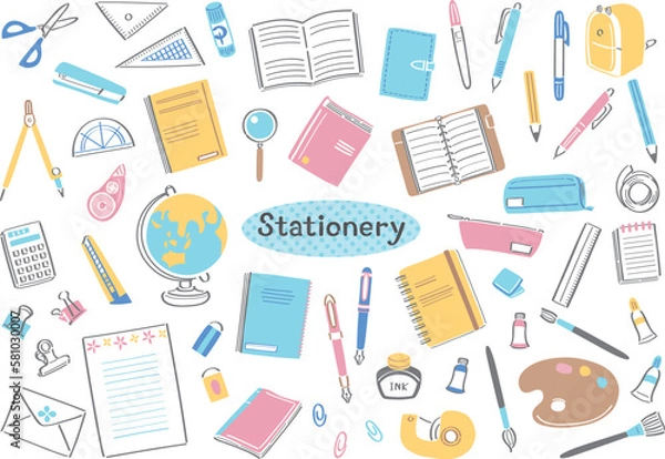 Obraz 文房具　事務用品　学用品　イラストセット