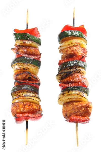 Fototapeta Skewers of chicken, onions,paprika and zucchini