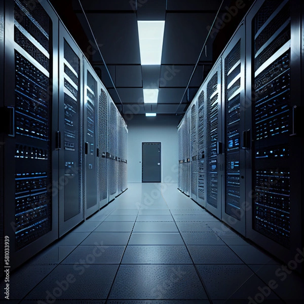 Fototapeta Data center, computer networking, server room, warehouse, information technology, infrastructure, cloud computing