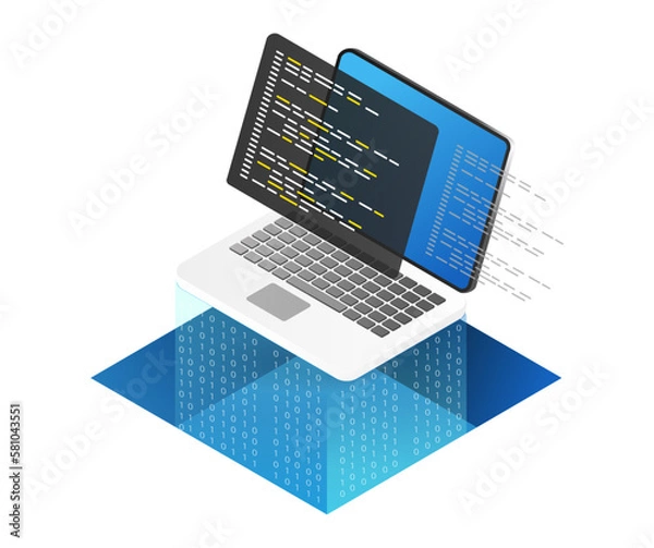 Obraz Isometric flat 3d illustration concept of computer code and program language