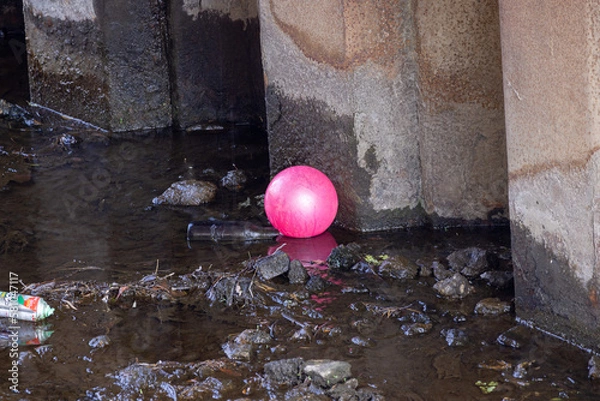 Obraz 川に落ちたピンクのボール