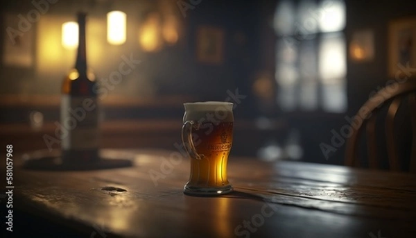 Fototapeta glass of beer on the table in a bar