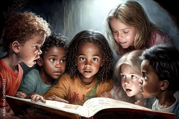 Fototapeta A Children's Bible is opened, its pages revealing stories of faith and hope. - generative ai