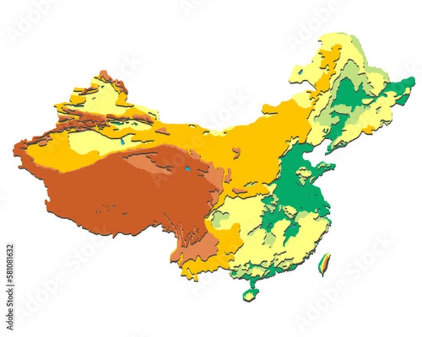 Fototapeta China relief physical hypsometric map illustration layers with shadows