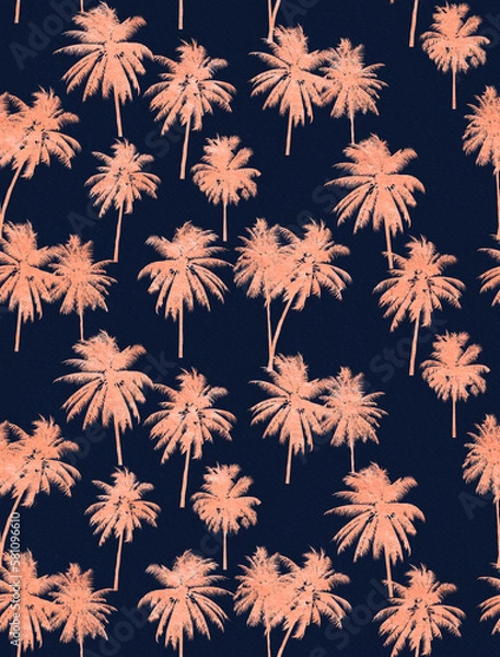 Fototapeta Abstract Grunge Textured Coconut Palm Trees Silhouettes Seamless Pattern Trendy Fashion Colors Natural Surface Tropical Background Design Perfect for Allover Fabric Print or Wrapping Paper