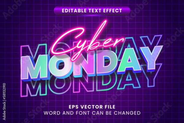 Fototapeta Cyber monday neon glow editable text effect