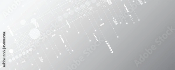 Fototapeta Grey white Abstract technology background, Hi tech digital connect, communication, High technology concept, Science, technology background
