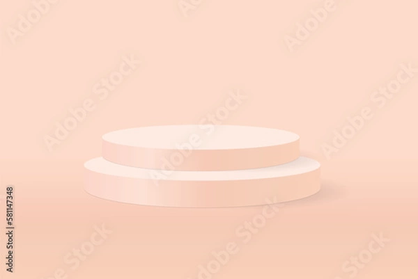 Fototapeta realistic 3d podium with a semi-circle backdrop. Abstract vector rendering geometric platform. Product display presentation. Minimal scene