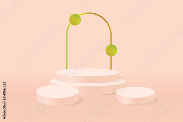 Fototapeta realistic 3d podium with a semi-circle backdrop. Abstract vector rendering geometric platform. Product display presentation. Minimal scene