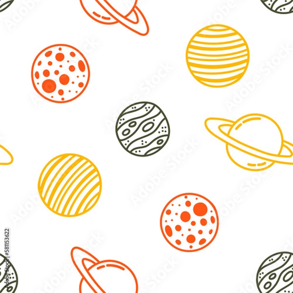 Fototapeta Seamless pattern with colorful planets