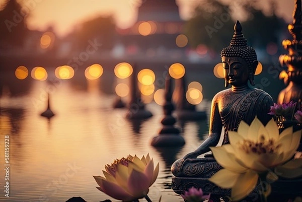 Fototapeta Buddha Purnima Vesak Background with Copy Space for Text. Generative AI.