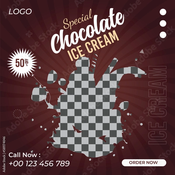 Fototapeta Creative Modern Square Social Media Food Post marketing social media post or web banner template design with abstract background, logo and icon. 