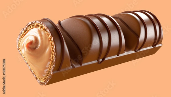 Obraz Milk chocolate bars covered wafer with soft hazelnut filling. Isolated on background. 3d illustration. Design element.