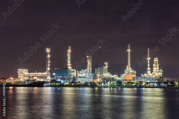 Fototapeta oil industry with river night light