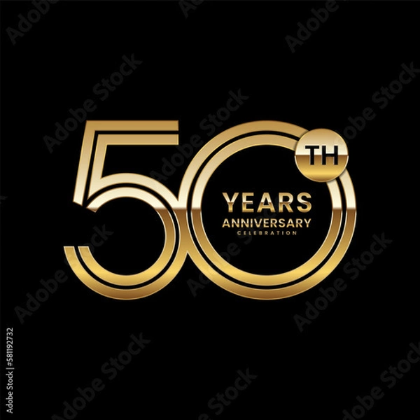 Fototapeta 50 year anniversary. Anniversary logo design with double line. Design concept with gold color double line numbers. Logo Vector Illustration