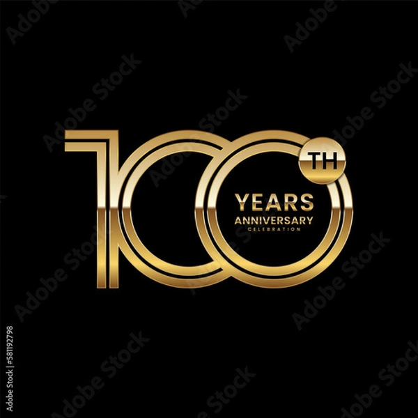 Fototapeta 100 year anniversary. Anniversary logo design with double line. Design concept with gold color double line numbers. Logo Vector Illustration