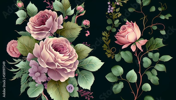 Fototapeta Set-of-floral-branch Ai-generated-image