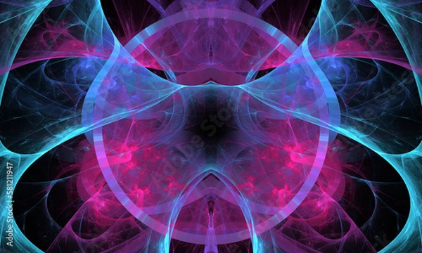 Obraz Abstract illustration with symmetric neon geometric pattern.