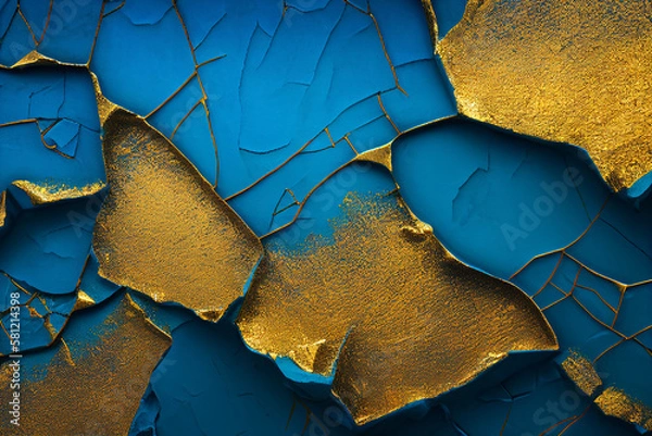 Obraz blue and gold cracked background, generative ai