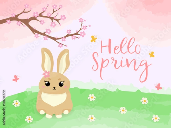 Obraz Cute Bunny. Hello spring. Vector illustration