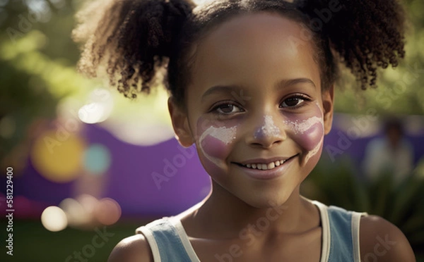 Fototapeta Smiling Girl with face painted created with Generative AI technology