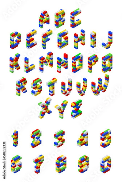 Obraz Colored alphabet in isometry with numbers. Vector clipart