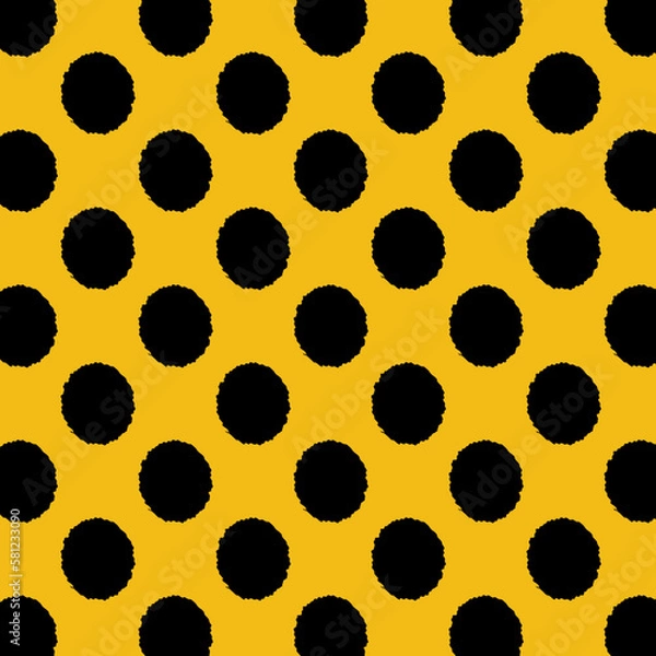 Fototapeta Tile pattern with black polka dots on yellow background. Textures.