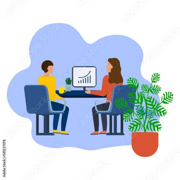 Obraz The team is working, planning in the office. Vector illustration.