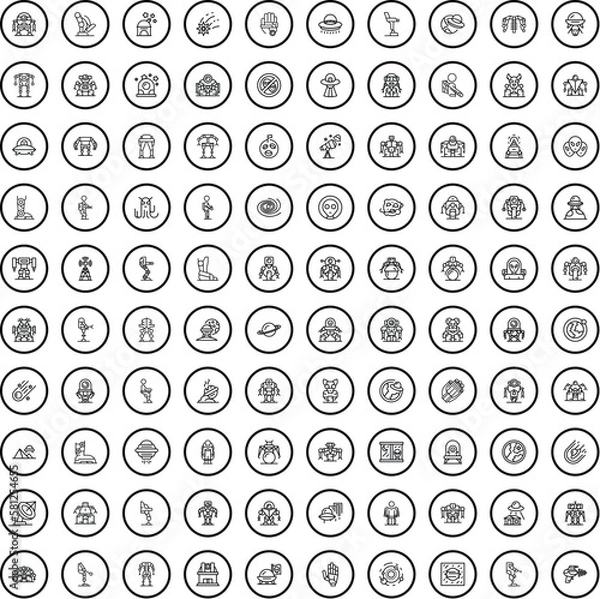 Fototapeta 100 alien icons set. Outline illustration of 100 alien icons vector set isolated on white background