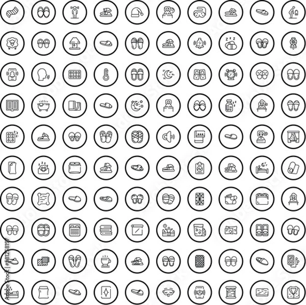 Fototapeta 100 bedroom icons set. Outline illustration of 100 bedroom icons vector set isolated on white background