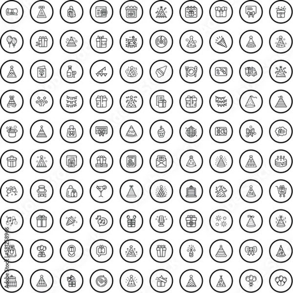 Fototapeta 100 birthday icons set. Outline illustration of 100 birthday icons vector set isolated on white background