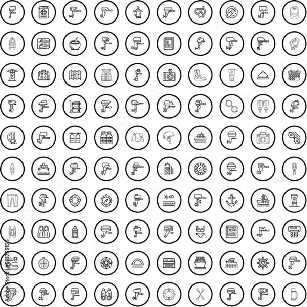 Fototapeta 100 boat icons set. Outline illustration of 100 boat icons vector set isolated on white background
