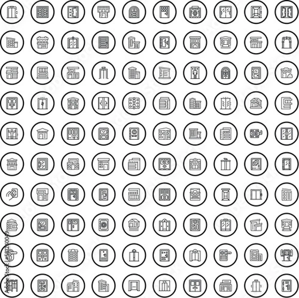 Fototapeta 100 building icons set. Outline illustration of 100 building icons vector set isolated on white background