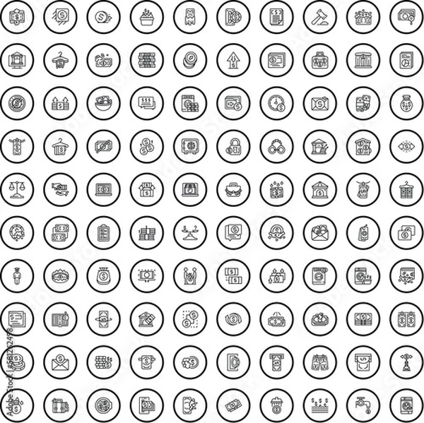 Fototapeta 100 cash icons set. Outline illustration of 100 cash icons vector set isolated on white background