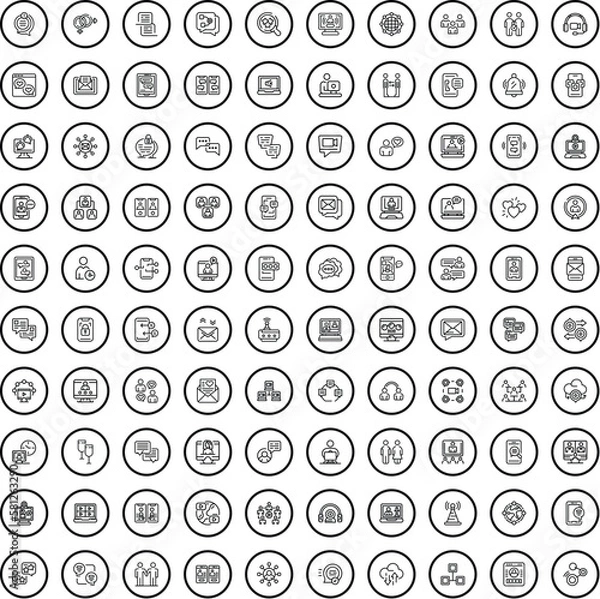 Fototapeta 100 chat icons set. Outline illustration of 100 chat icons vector set isolated on white background