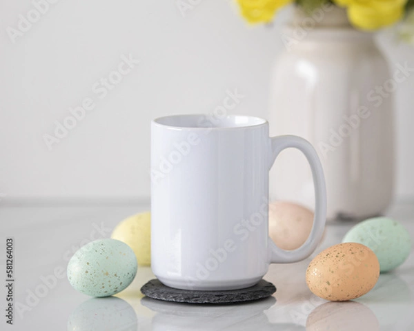 Obraz 15 oz white ceramic coffee mug mockup, Empty mug mock up for design promotion.