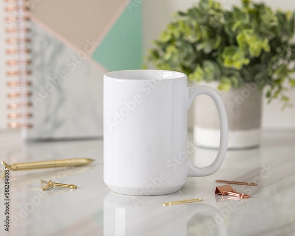 Obraz 15 oz white ceramic coffee mug mockup, Empty mug mock up for design promotion.