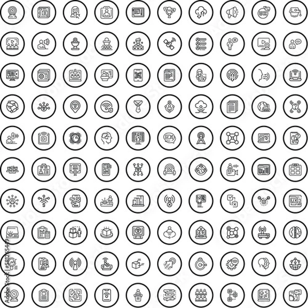 Fototapeta 100 communication icons set. Outline illustration of 100 communication icons vector set isolated on white background